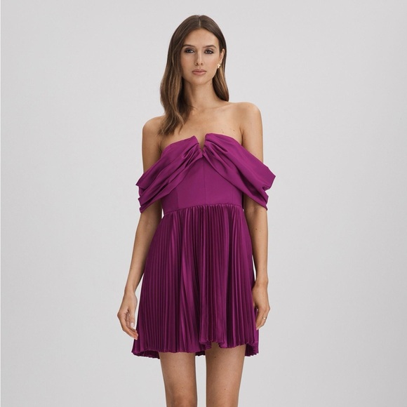 NWT Amur Tilly Pleated Satin Off Shoulder Dress Anthropologie BHLDN - Picture 6 of 12